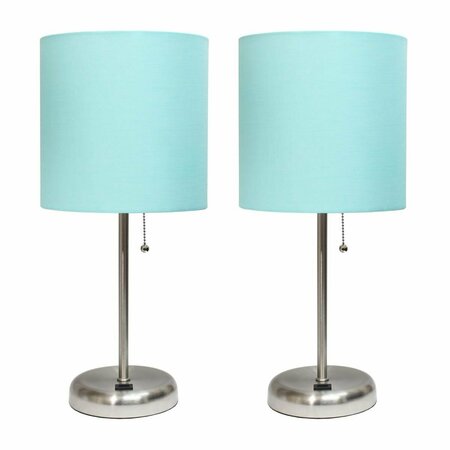 DIAMOND SPARKLE Stick Lamp with USB charging port and Fabric Shade, Aqua, 2PK DI2750847